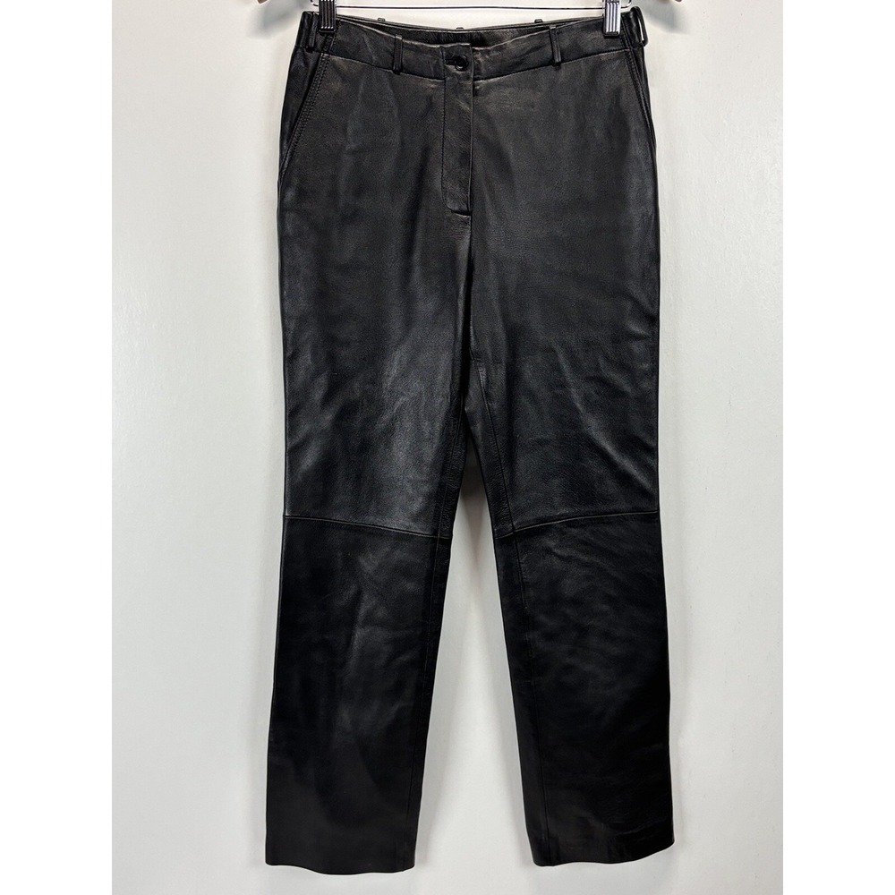 Vtg Jones New York Black Leather Pants Trousers 6 Lined Women's Rock Classic